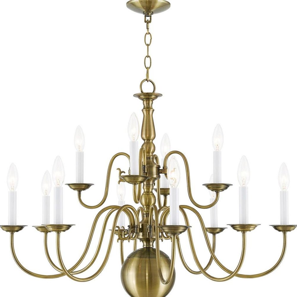 Antiqued Brass Twelve Light Metal Dimmable Chandelier With Shades HomeRoots