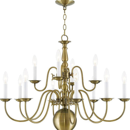 Antiqued Brass Twelve Light Metal Dimmable Chandelier With Shades HomeRoots