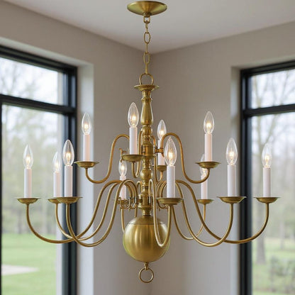 Antiqued Brass Twelve Light Metal Dimmable Chandelier With Shades HomeRoots