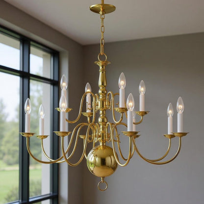 Brass Twelve Light Metal Dimmable Chandelier With Shades HomeRoots