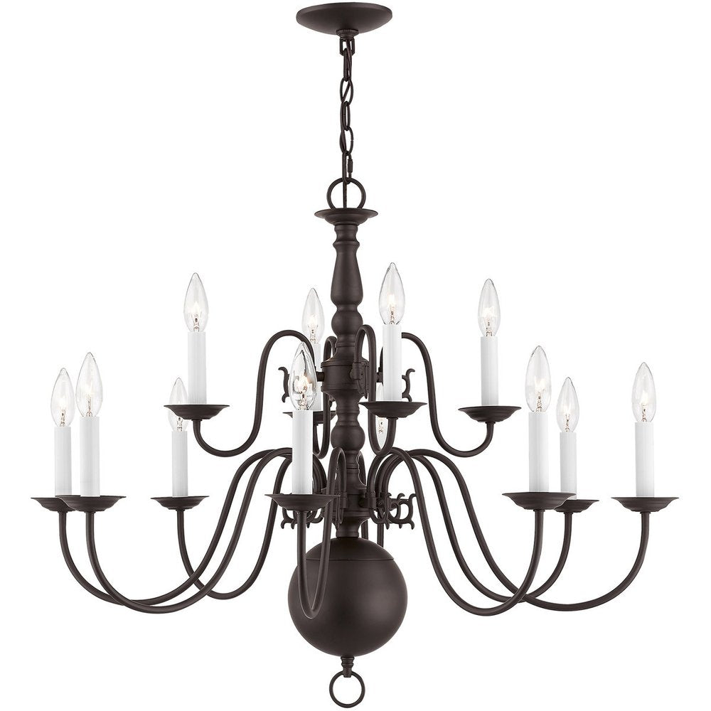 Bronze Twelve Light Metal Dimmable Chandelier With Shades HomeRoots