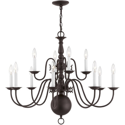 Bronze Twelve Light Metal Dimmable Chandelier With Shades HomeRoots