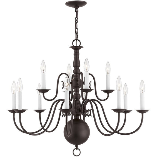 Bronze Twelve Light Metal Dimmable Chandelier With Shades HomeRoots