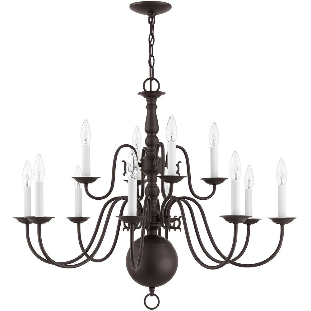 Bronze Twelve Light Metal Dimmable Chandelier With Shades HomeRoots