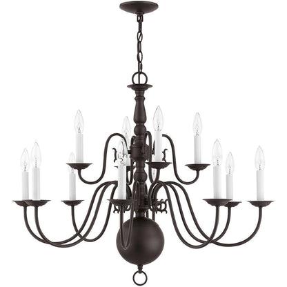 Bronze Twelve Light Metal Dimmable Chandelier With Shades HomeRoots