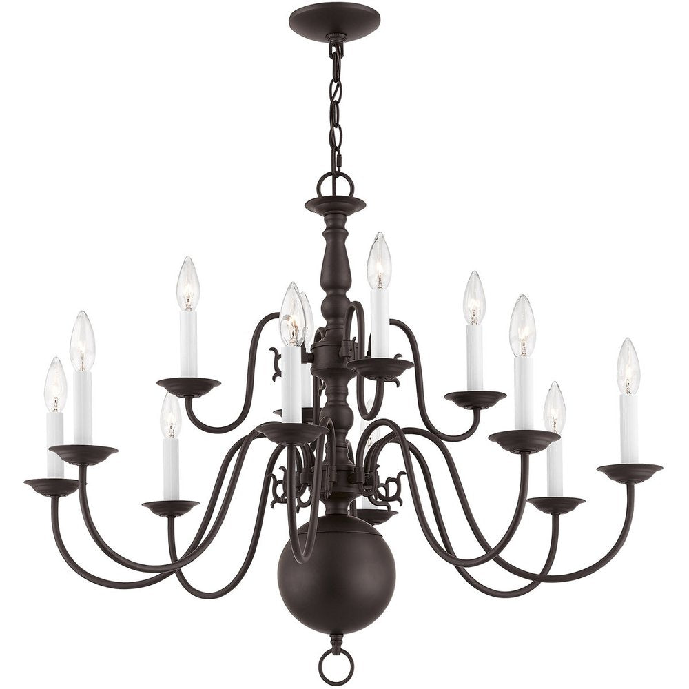 Bronze Twelve Light Metal Dimmable Chandelier With Shades HomeRoots