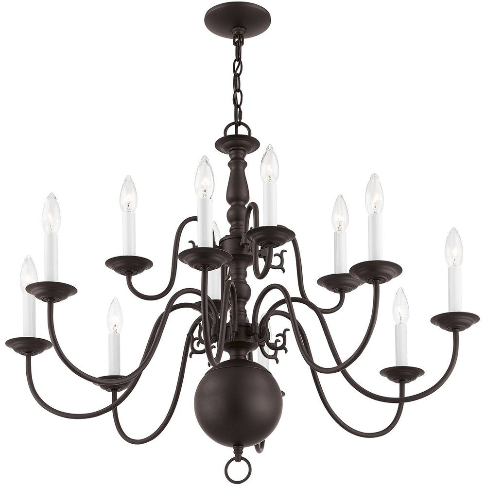 Bronze Twelve Light Metal Dimmable Chandelier With Shades HomeRoots