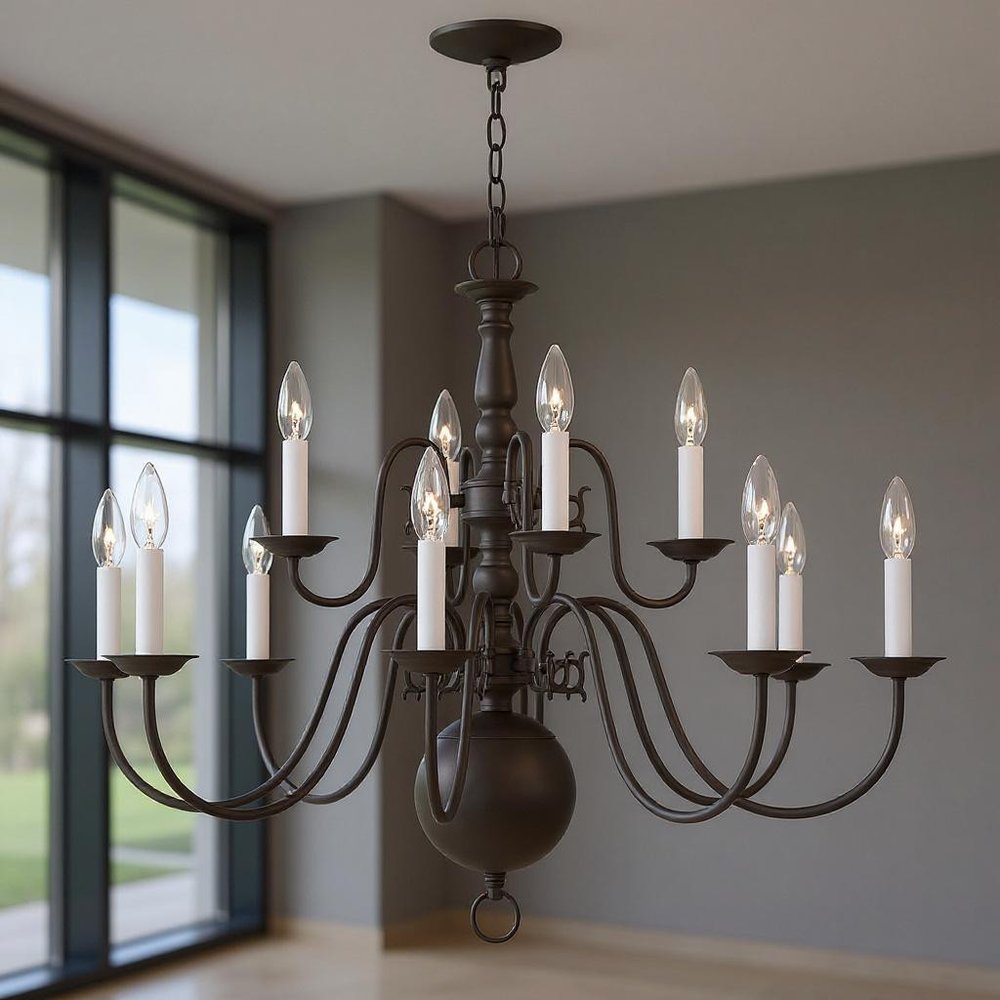 Bronze Twelve Light Metal Dimmable Chandelier With Shades HomeRoots