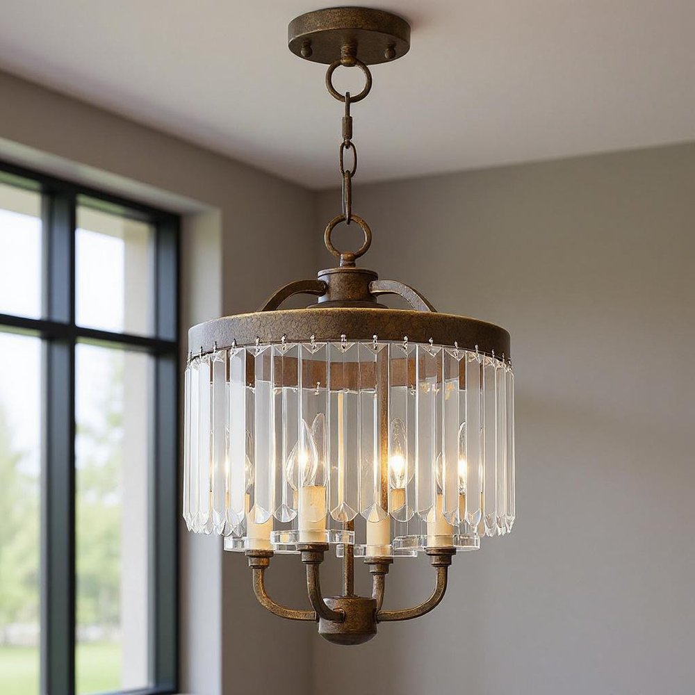 Bronze Four Light Metal Dimmable Chandelier With Shades HomeRoots