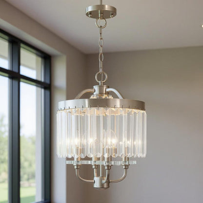 Nickel Four Light Metal Dimmable Chandelier With Shades HomeRoots