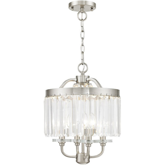 Nickel Four Light Metal Dimmable Chandelier With Shades HomeRoots