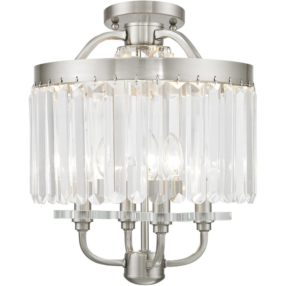 Nickel Four Light Metal Dimmable Chandelier With Shades HomeRoots