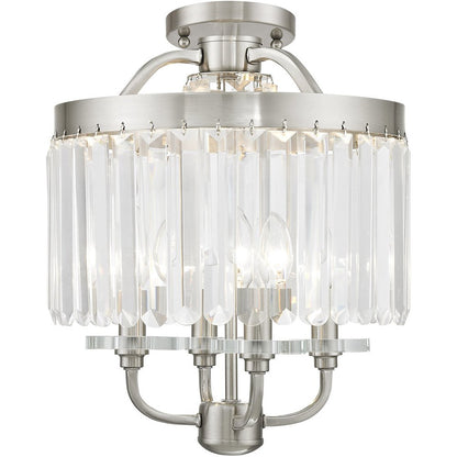 Nickel Four Light Metal Dimmable Chandelier With Shades HomeRoots