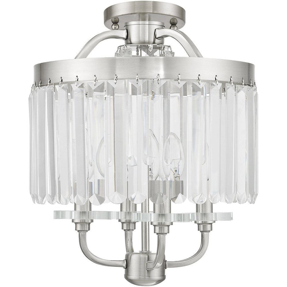 Nickel Four Light Metal Dimmable Chandelier With Shades HomeRoots