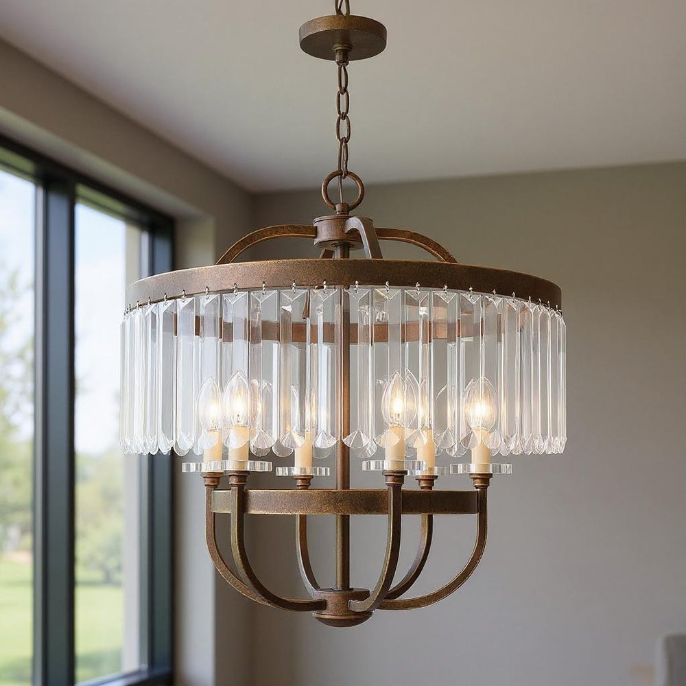 Bronze Six Light Metal Dimmable Chandelier With Shades HomeRoots