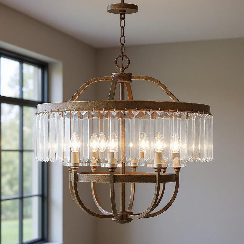 Bronze Eight Light Metal Dimmable Chandelier With Shades HomeRoots