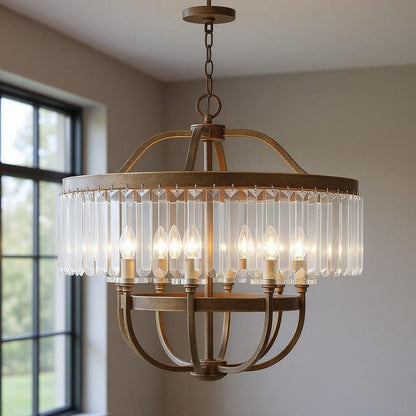 Bronze Eight Light Metal Dimmable Chandelier With Shades HomeRoots