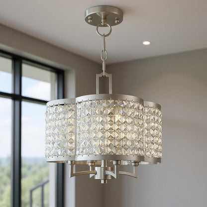 Nickel Four Light Metal Dimmable Chandelier With Shades HomeRoots