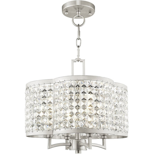 Nickel Four Light Metal Dimmable Chandelier With Shades HomeRoots