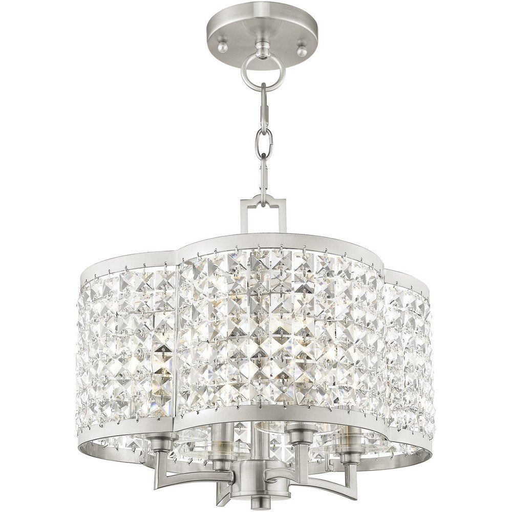 Nickel Four Light Metal Dimmable Chandelier With Shades HomeRoots