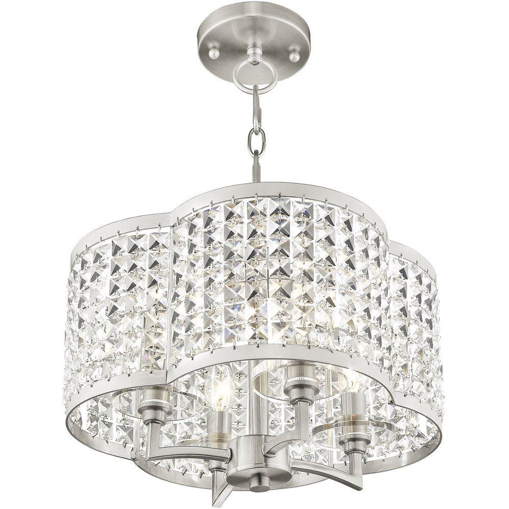 Nickel Four Light Metal Dimmable Chandelier With Shades HomeRoots