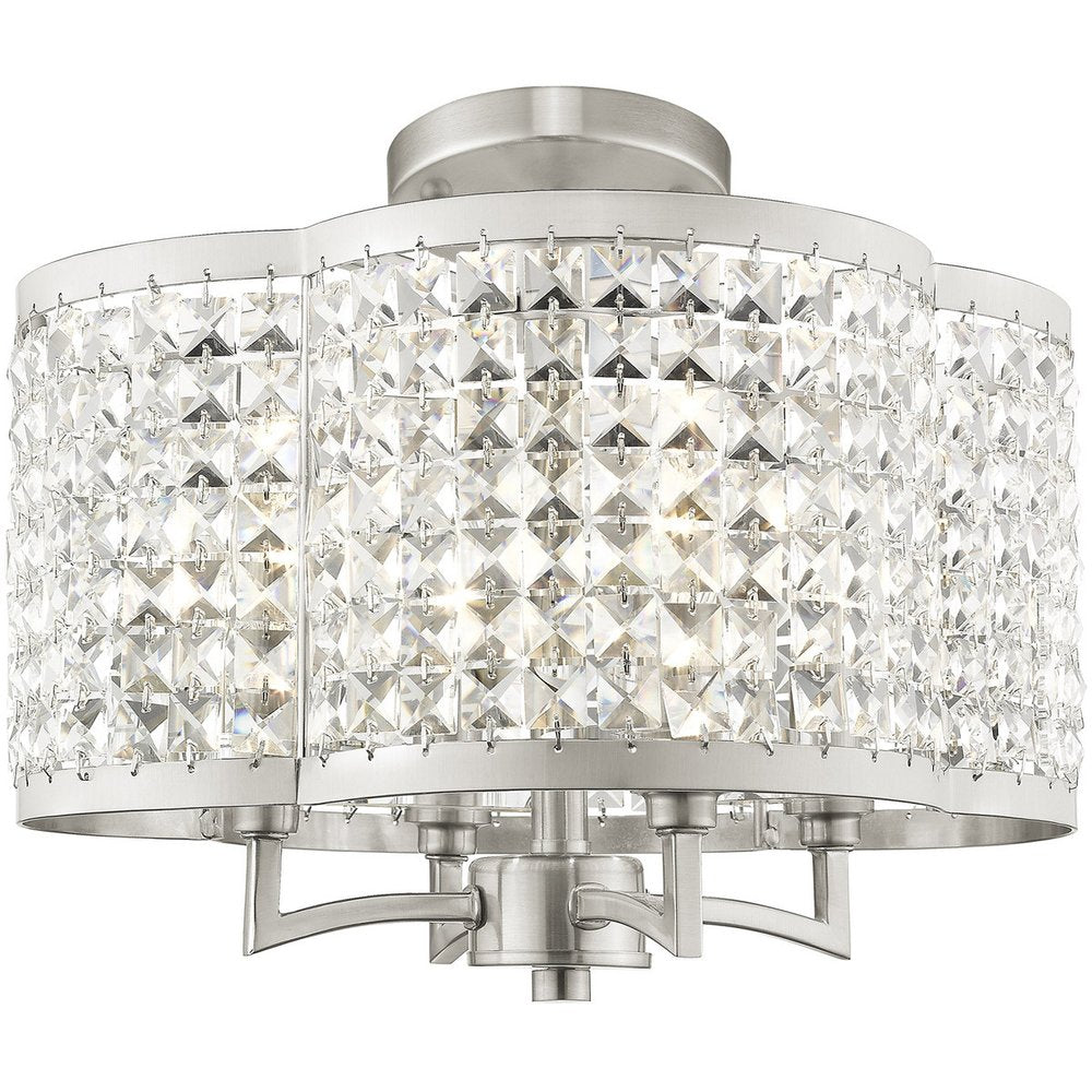 Nickel Four Light Metal Dimmable Chandelier With Shades HomeRoots