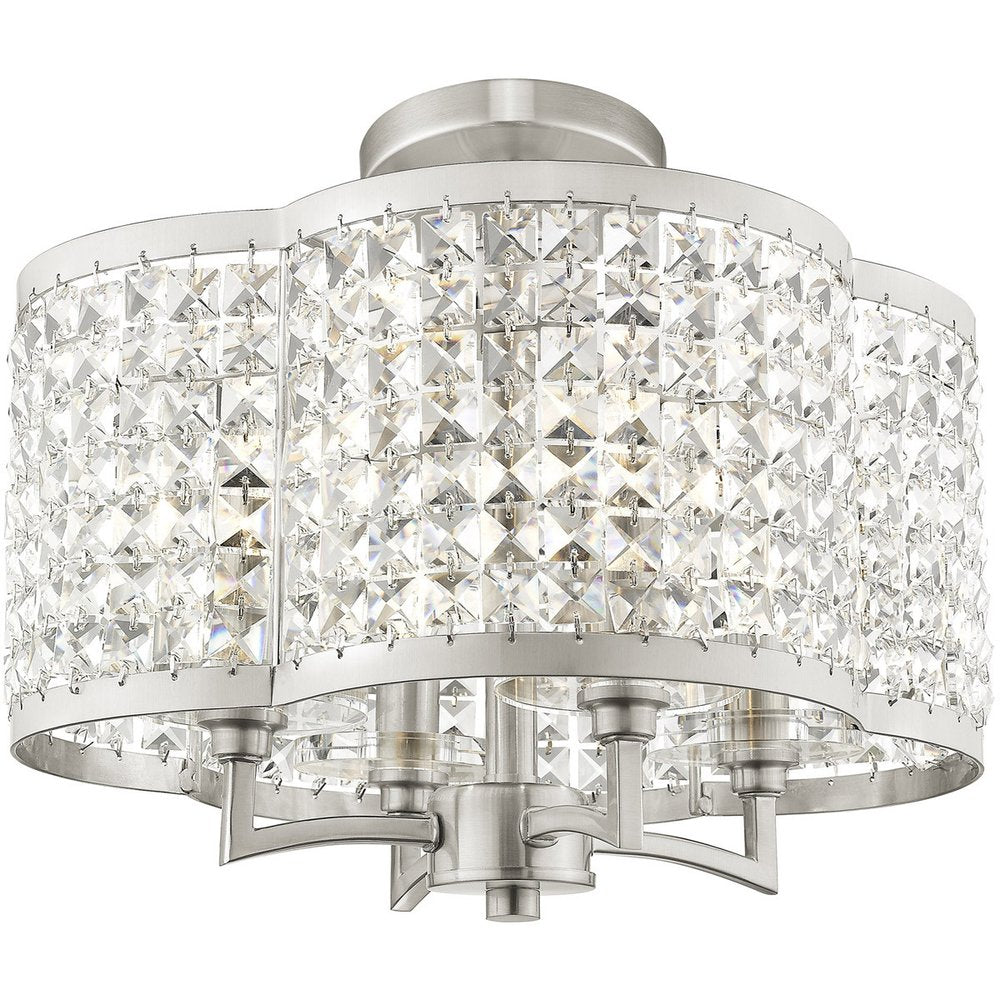 Nickel Four Light Metal Dimmable Chandelier With Shades HomeRoots