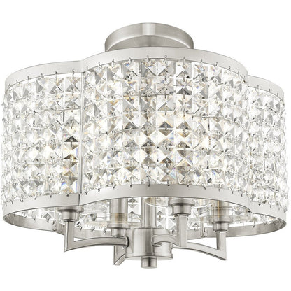 Nickel Four Light Metal Dimmable Chandelier With Shades HomeRoots
