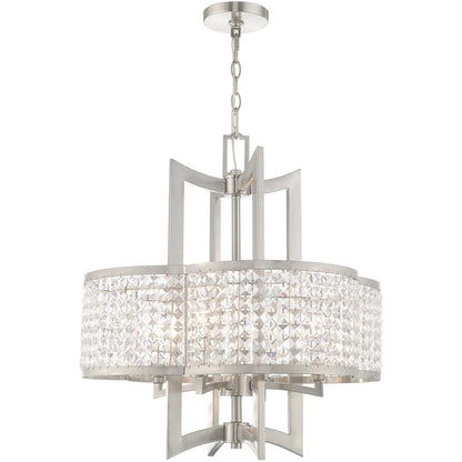 Nickel Four Light Metal Dimmable Chandelier With Shades HomeRoots