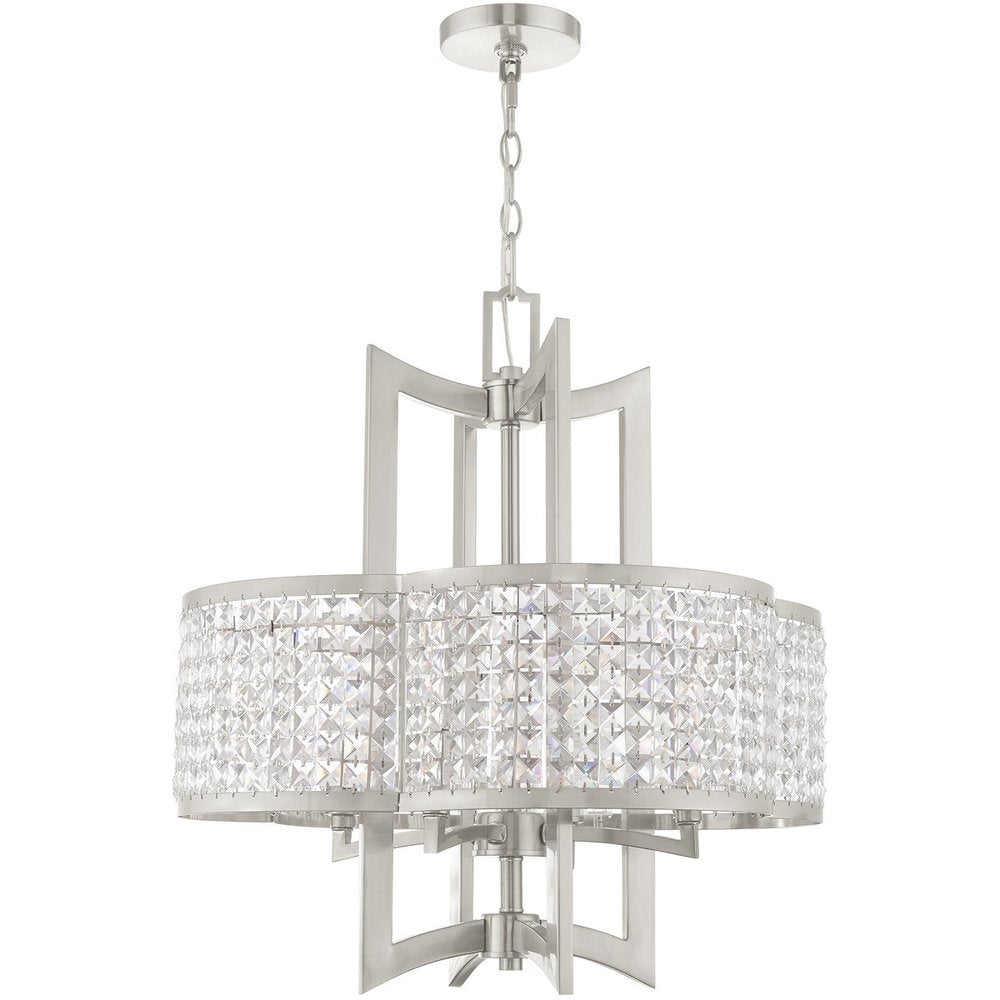 Nickel Four Light Metal Dimmable Chandelier With Shades HomeRoots