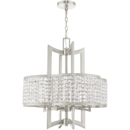 Nickel Four Light Metal Dimmable Chandelier With Shades HomeRoots