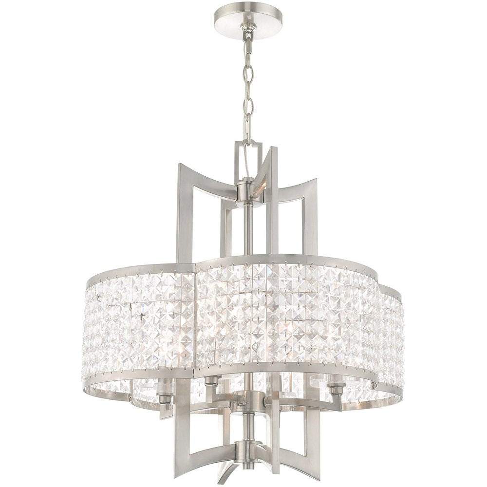Nickel Four Light Metal Dimmable Chandelier With Shades HomeRoots