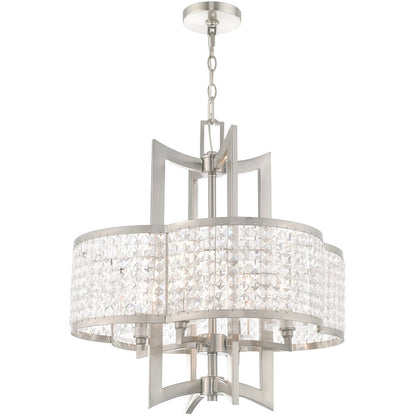 Nickel Four Light Metal Dimmable Chandelier With Shades HomeRoots