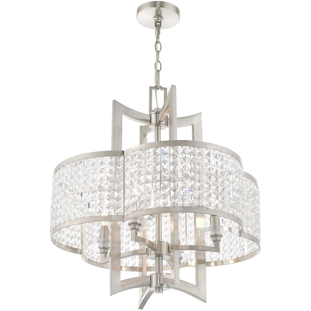 Nickel Four Light Metal Dimmable Chandelier With Shades HomeRoots