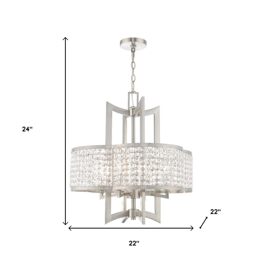 Nickel Four Light Metal Dimmable Chandelier With Shades HomeRoots