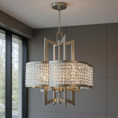 Nickel Four Light Metal Dimmable Chandelier With Shades HomeRoots