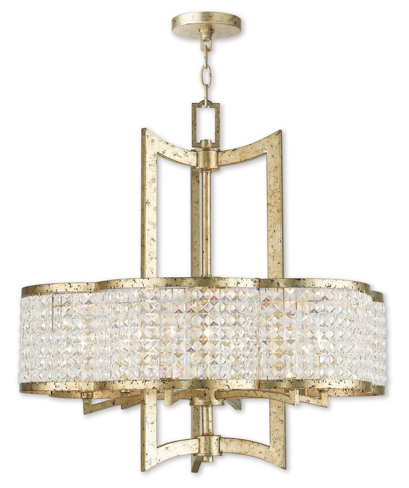 Gold Six Light Metal Dimmable Chandelier With Shades HomeRoots