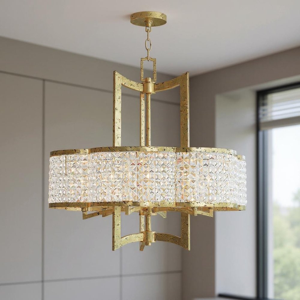 Gold Six Light Metal Dimmable Chandelier With Shades HomeRoots