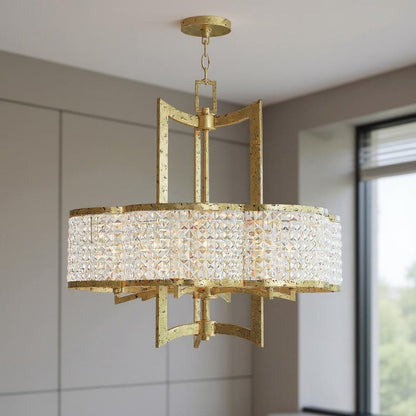 Gold Six Light Metal Dimmable Chandelier With Shades HomeRoots