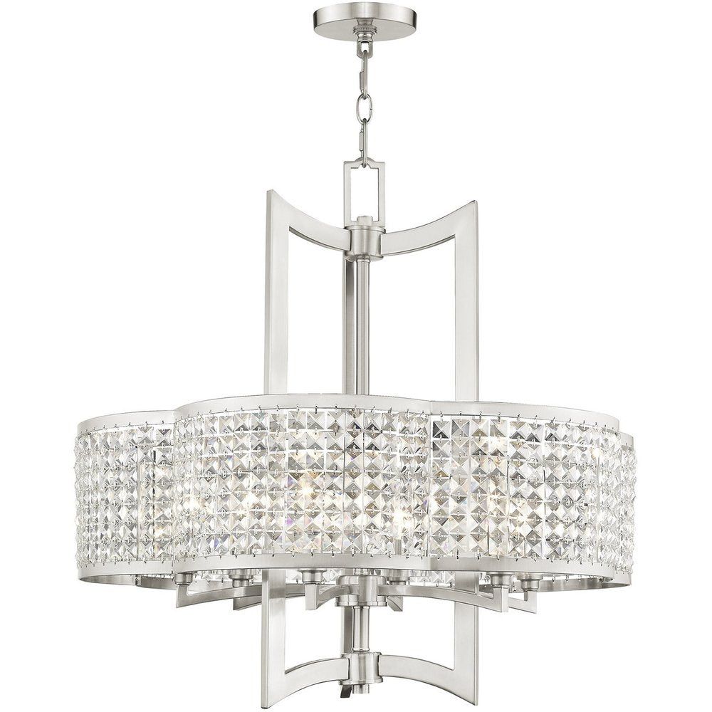 Nickel Six Light Metal Dimmable Chandelier With Shades HomeRoots