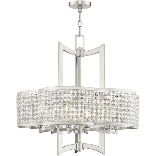 Nickel Six Light Metal Dimmable Chandelier With Shades HomeRoots