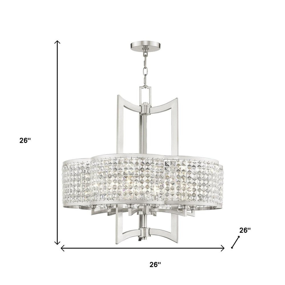 Nickel Six Light Metal Dimmable Chandelier With Shades HomeRoots