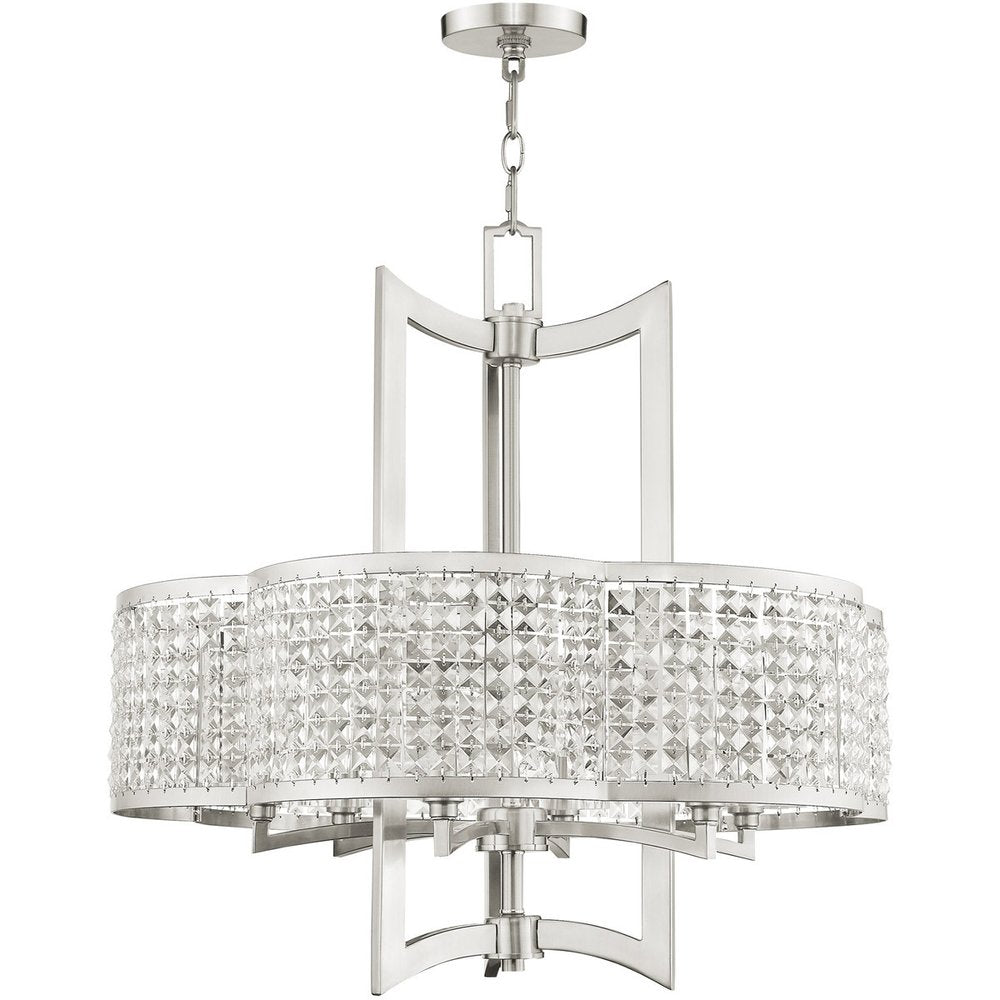 Nickel Six Light Metal Dimmable Chandelier With Shades HomeRoots
