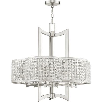 Nickel Six Light Metal Dimmable Chandelier With Shades HomeRoots