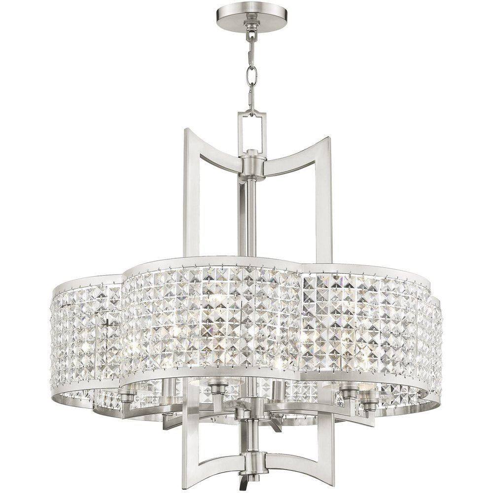 Nickel Six Light Metal Dimmable Chandelier With Shades HomeRoots