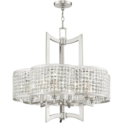 Nickel Six Light Metal Dimmable Chandelier With Shades HomeRoots