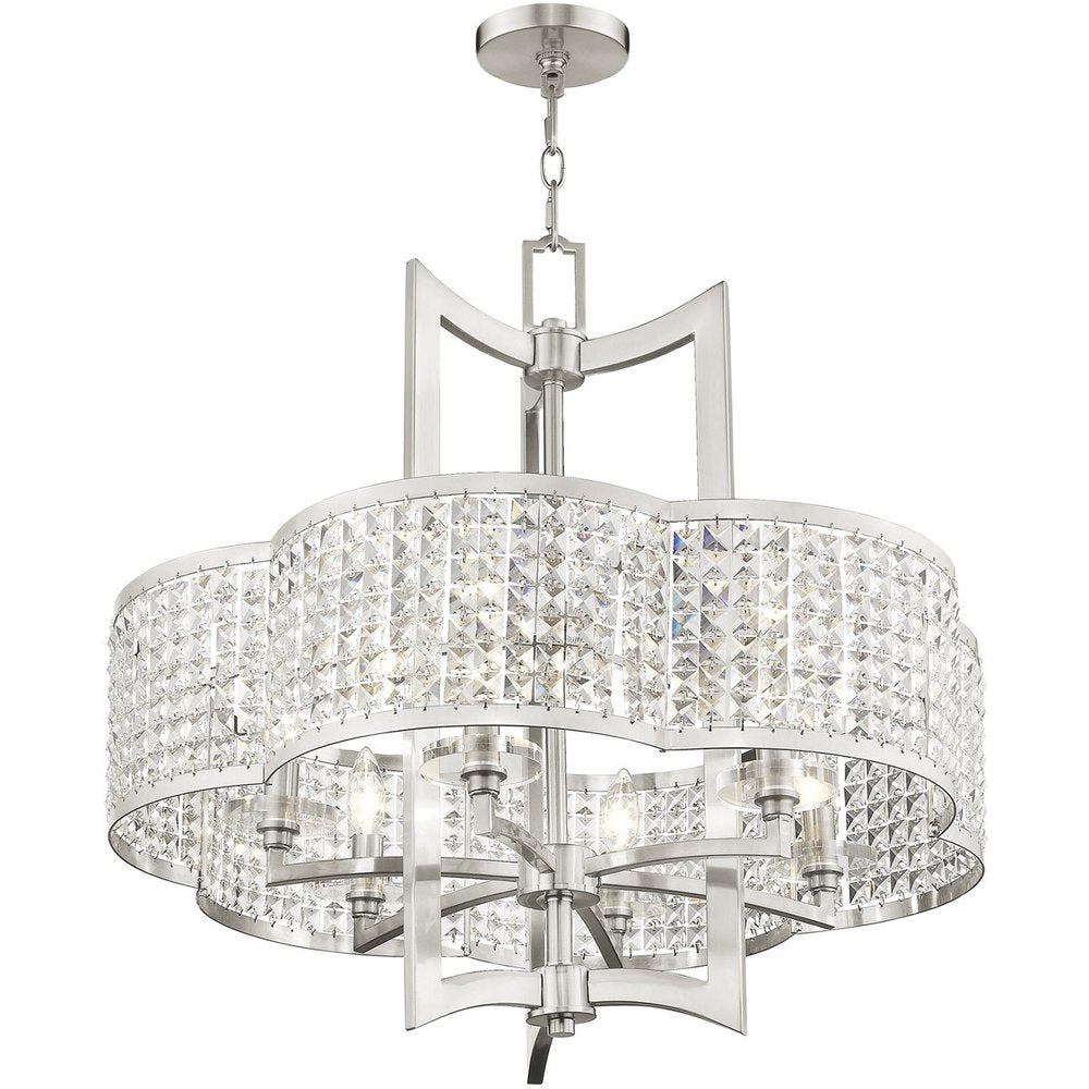 Nickel Six Light Metal Dimmable Chandelier With Shades HomeRoots