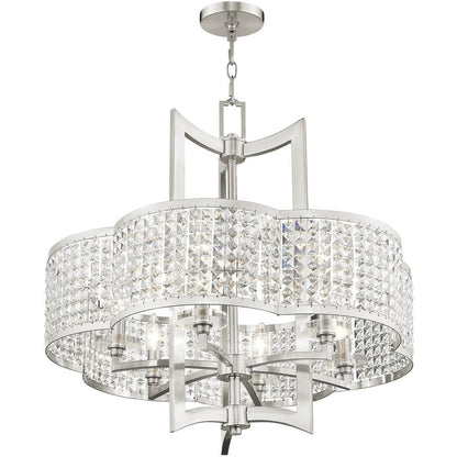 Nickel Six Light Metal Dimmable Chandelier With Shades HomeRoots