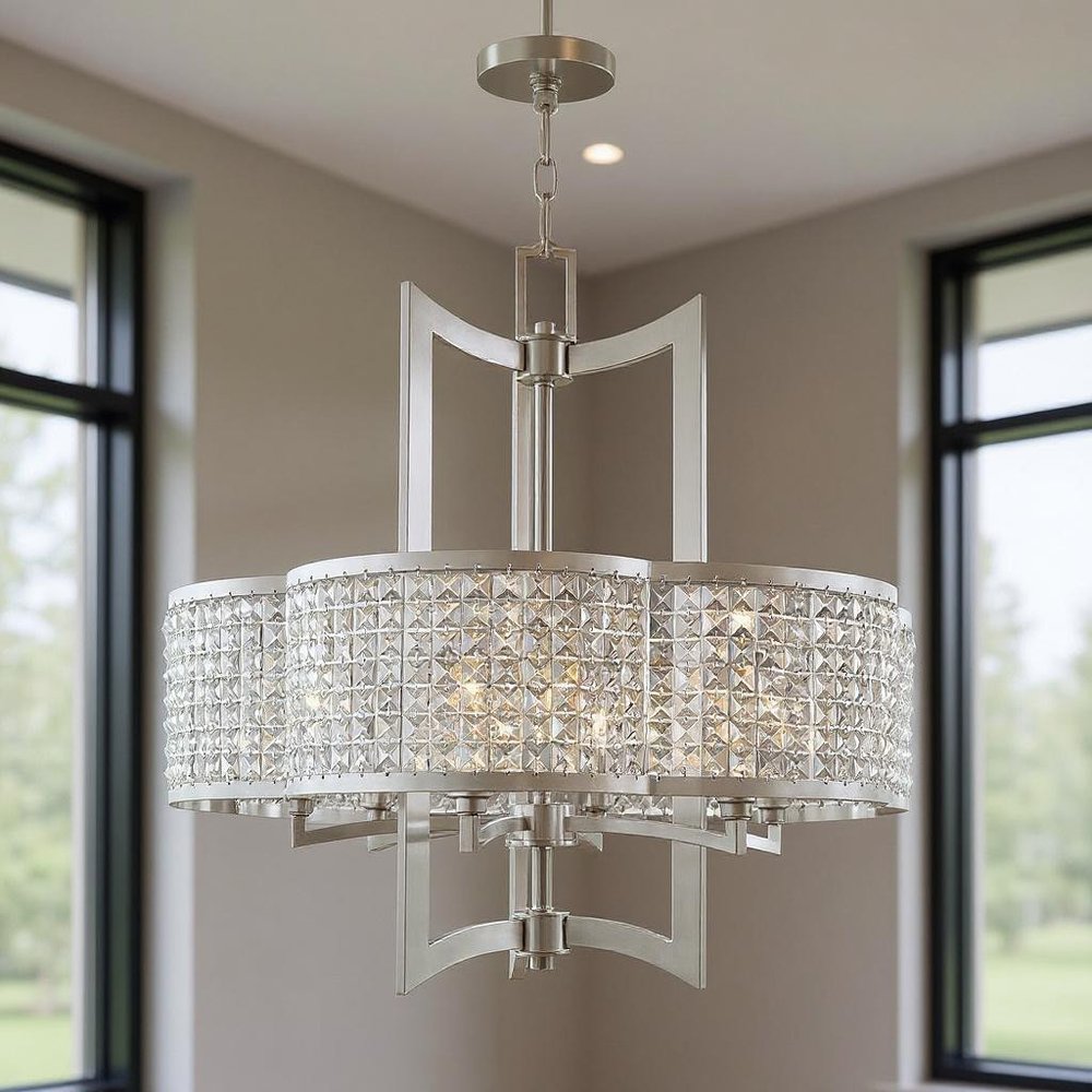 Nickel Six Light Metal Dimmable Chandelier With Shades HomeRoots