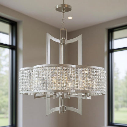 Nickel Six Light Metal Dimmable Chandelier With Shades HomeRoots